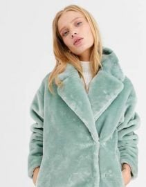 Monki short faux fur jacket in sage green   ASOS at Asos